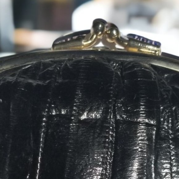 Vintage Kiss Lock Clutch & Matcing Key Holder Ladies Set in Genuine Eel Skin - Picture 9 of 12